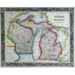  Mitchell 1860 Antique Map of Michigan & Wisconsin Office 
