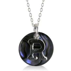   Silver and Abalone Shell R Initial Pendant Necklace: Jewelry