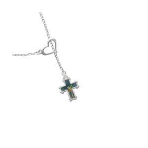   Cross   Two Sided   Silver Plated Heart Lariat Charm Necklace Jewelry