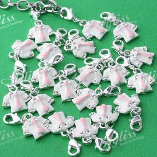 20P Silver Plate Clasp Enamel Shirt Charm Dangle Beads  