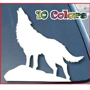 Wolf Howling Car Window Vinyl Decal Sticker 6 Wide (Color: White)