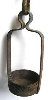 WROUGHT IRON CRUCIBLE WOOD HANDLE SMALL FRENCH ANCIENT  