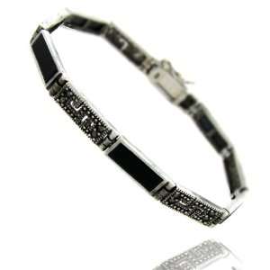    Sterling Silver Marcasite Black Onyx Rectangle Bracelet: Jewelry