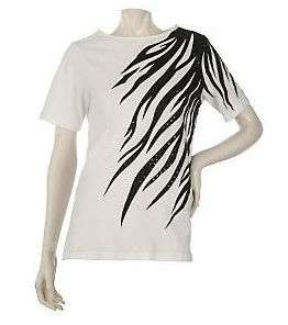 Bob Mackie Asymmetrical Zebra Print & Sequin T shirt ~ WHT 2X  
