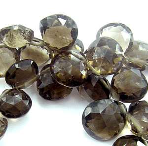 Smoky Quartz Faceted Heart 11 Beads 5 7 mm. 14 Ct.  