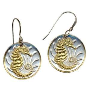   Toned 24k Gold on Sterling Silver Nautical Coins   Singapore 10 cent