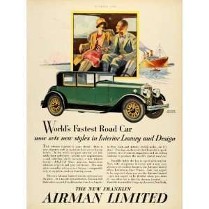  1928 Ad Car Vintage Franklin Airman Limited Green 