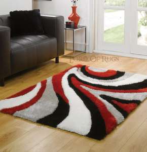 Large Soft Deluxe Shaggy Red Black Rug in 2x5, 3x5, 5x7 Carpet  