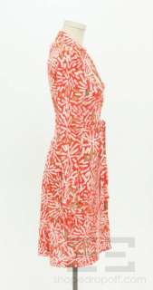   von Furstenberg Red White & Tan Pattern Silk Wrap Dress Size 2  