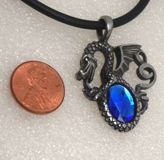 Pewter pendant of Dragon W Imitation colored Gem (Gems are not real).