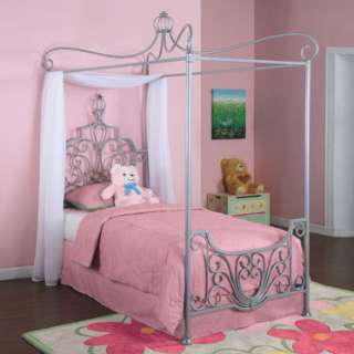 Princess Rebecca Sparkle Silver Canopy Twin Size Bed  