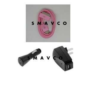 3Pcs Charger Kit with Pink Colored USB ActiveSync Cable plus AC Wall 