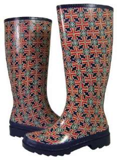 Tory Burch Logo Rubber Rain Boots Navy Red Shoes
