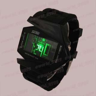 Green LED Light Black Silicone Sports Wristwatch EM533B  