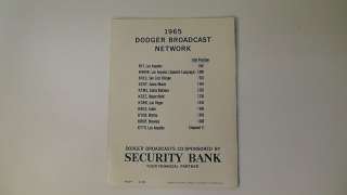 1965 Dodgers Baseball Schedule Vintage World Series Championship Year
