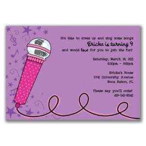 Microphone Invitations Purple Music Karaoke Party Girls  
