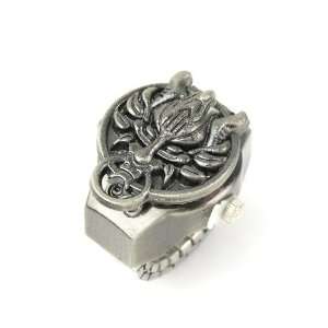   Steel Antique Silver Ring Watch with Lion King Cover 