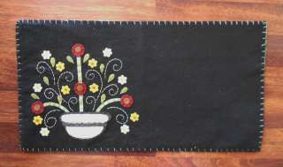 Primitive Penny Flower Wool Felt Table Runner   Country Rustic Home 