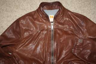 New Hugo Boss Orange JULO Crop Fit Rust Mens Leather Jacket size LARGE 
