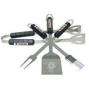 Texas Tech Red Raiders 4 piece BBQ (Barbecue) Set   Spatula/Tongs/Fork 