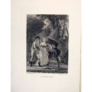  Admirers Suitors Lady Men Fontaine Etching 1883