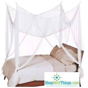  White Bed Canopy, 4 Point Mosquito Net, High Quality King 