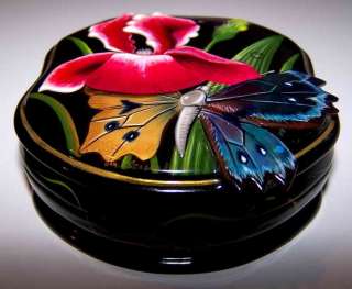 UNIQUE RUSSIAN LACQUER 3D BOX BUTTERFLY AND FLOWER MOP  