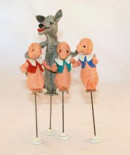Vintage German Three Little Pigs Wolf and Boy Toy Set  