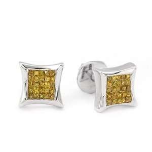  Solid 14k white gold, Yellow Diamond Earrings: Jewelry