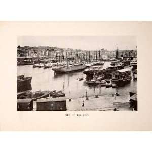  1901 Print View Port Naples Seaport Ships Boats Waterway 