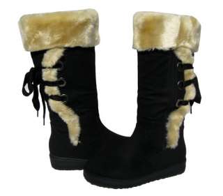 Black Womens BOOTS Knee High Winter Fur Lined Snow shoe Ladies size 9 