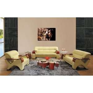  2034 Contemporary Leather Sofa set in Beige Color