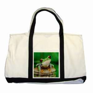  Cute Little Green Frog Two Tone Tote Bag 