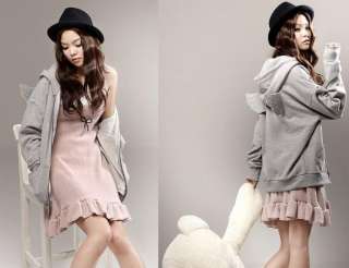 Women Girl Korea Cute Back Angel Wing Hoodie Fleeces Coat NEW Zipper 