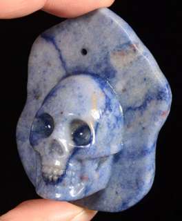 Natural Blue Aventurine Skull Pendant, Carving #6482  