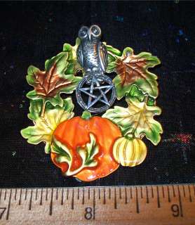 Pentacle Owl Wreath Pin, Samhain Autumn, Witch Wicca  