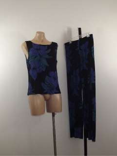   Size 2 Medium Black Blue Travel Knit Tank Top Pants Outfit Set  