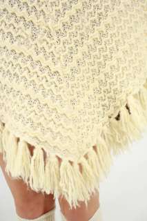SALE Vintage 70s Cream CROCHET Hippie BOHO Cape WOOL Sweater Knit 