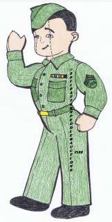 THIS PATTERN CONTAINS TRANSFER PATTERNS FOR A SOLDIER DOLL & CLOTHES