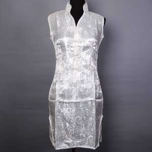 Floral V Neck Mini Dress Cheongsam White Available Sizes: 0, 2, 4, 6 