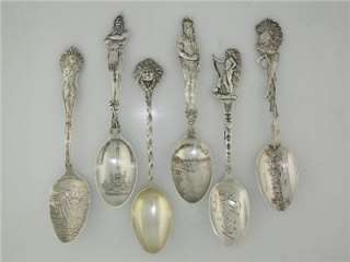 6pc Collection Sterling INDIAN Souvenir Spoons   figurals, etc.  