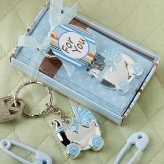 72 BLUE BABY CARRIAGE KEY CHAINS BABY SHOWER FAVOR  