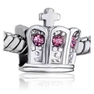 October Birthstone Pink Crystal Cross Beads Fits Pandora Charm 