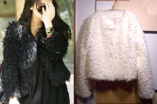 White/ Balck Faux Lamb Fur Winter Clothing Coat Jacket S M  