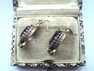 Antique Edwardian Silver Gilt Amethyst & Pearl Earrings  