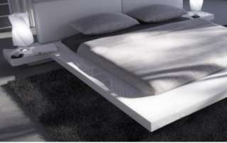 modern minimalist platform bed white high gloss finish headboard 