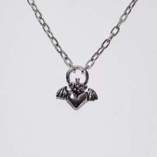 New Gothic Goth 80s Punk Crowned Winged Heart Necklace  