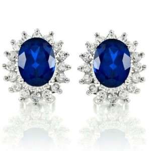 British Blue Sapphire CZ Royal Wedding Silver Earrings Kate Middleton 