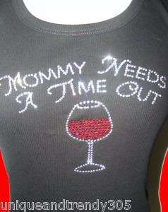 MOM Wine Glass Holiday Mothers Day Rhinestone Shirt  