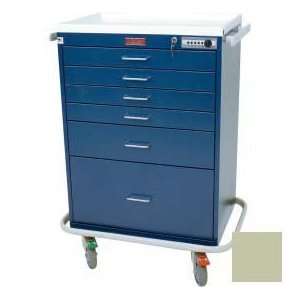   Six Drawer Anesthesia Cart Keyless Entry Lock Standard Package, Sand